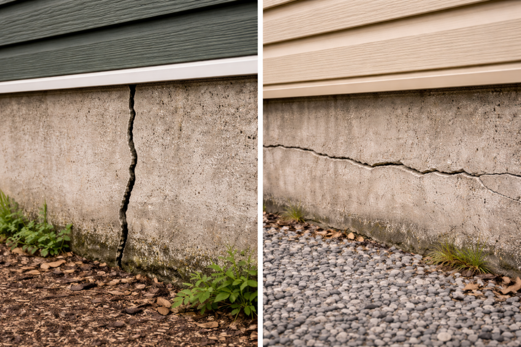 ２軒分の外基礎がクラックしている