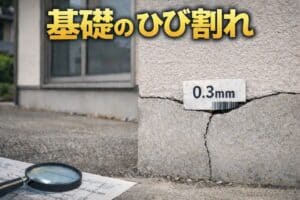 日本の一戸建て住宅の基礎に発生した幅0.3mmのひび割れ