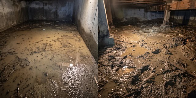 床下浸水で泥水が溜まっている状態